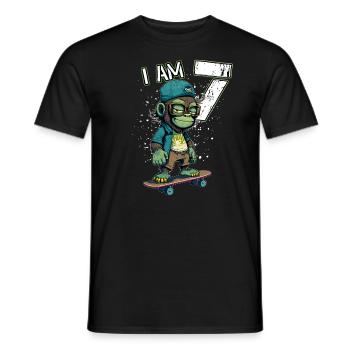 Children birthday 7 years - skater monkey - Men's T-Shirt - black - Front - AI Model Male 178 light (178cm)