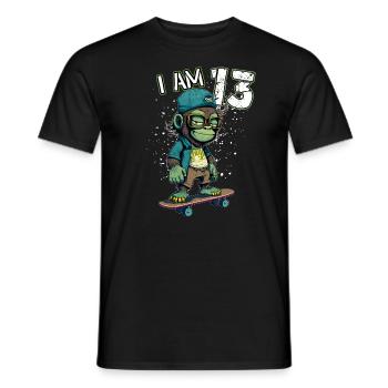 Children birthday 13 years - skater monkey - Men's T-Shirt - black - Front - AI Model Male 178 light (178cm)