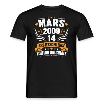 Vintage Cadeau Mars 2009, 14 Ans Anniversaire - T-shirt homme - noir - Devant - AI Model Male 178 light (178cm)