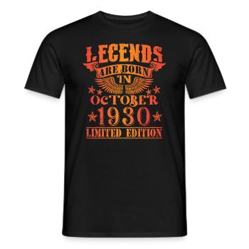 Anniversaire Octobre 1930 Edition Limitée Millésime - T-shirt homme - noir - Devant - AI Model Male 178 light (178cm)