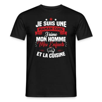 Une maman cool j'aime mon homme et la cuisine - T-shirt homme - noir - Devant - AI Model Male 178 light (178cm)