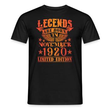 Anniversaire Novembre 1920 Edition Limitée Millésime - T-shirt homme - noir - Devant - AI Model Male 178 light (178cm)