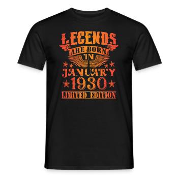 Anniversaire Janvier 1930 Edition Limitée Millésime - T-shirt homme - noir - Devant - AI Model Male 178 light (178cm)