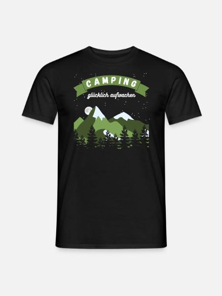 Camping glücklich aufwachen - Design - Männer T-Shirt - Schwarz