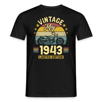Oldtimer-Biker Jahrgang Mai 1943 80-jähriges Jubiläum - Männer T-Shirt - Schwarz - Vorne - AI Model Male 178 light (178cm)