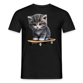 Chaton skateboard - T-shirt homme - noir - Devant - AI Model Male 178 light (178cm)