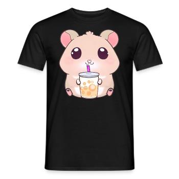 Kawaii Hamster with Bubble Tea - Men's T-Shirt - black - Front - AI Model Male 178 light (178cm)