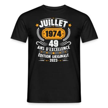 Vintage 1974 Juillet Cadeau D'anniversaire 49 Ans - T-shirt homme - noir - Devant - AI Model Male 178 light (178cm)