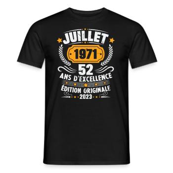 Vintage 1971 Juillet Cadeau D'anniversaire 52 Ans - T-shirt homme - noir - Devant - AI Model Male 178 light (178cm)