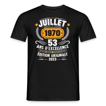 Vintage 1970 Juillet Cadeau D'anniversaire 53 Ans - T-shirt homme - noir - Devant - AI Model Male 178 light (178cm)