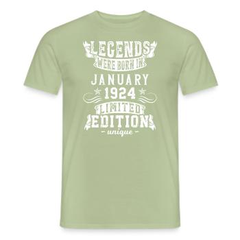 Anniversaire Janvier 1924 Année Edition Limitée - T-shirt homme - vert sauge - Devant - AI Model Male 178 light (178cm)