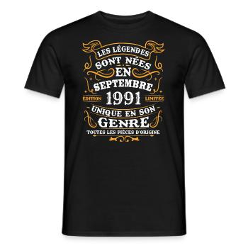 Vintage septembre 1991 cadeau anniversaire rétro - T-shirt homme - noir - Devant - AI Model Male 178 light (178cm)