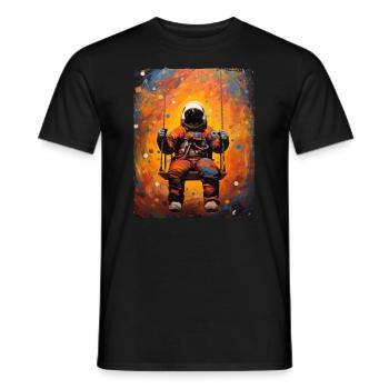 Astronaut Auf Schaukel Weltraum Galaxie Planeten - Männer T-Shirt - Schwarz - Vorne - AI Model Male 178 light (178cm)
