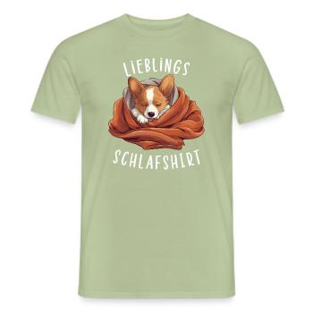 Lieblings Schlafshirt Corgi Pyjama Oberteil - Männer T-Shirt - Sage - Vorne - AI Model Male 178 light (178cm)