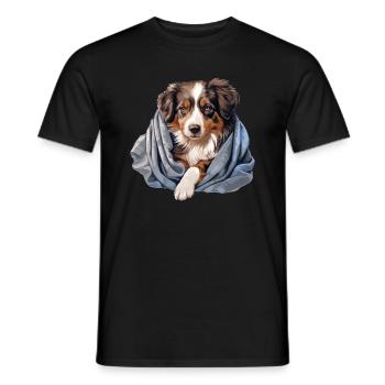 Chien mignon chiot australien berger - T-shirt homme - noir - Devant - AI Model Male 178 light (178cm)