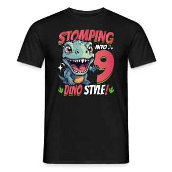 T-Rex Turning 9: Stomping into 9th Dino Style Bday - Männer T-Shirt - Schwarz - Vorne - AI Model Male 178 light (178cm)