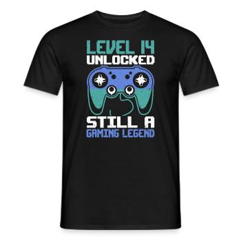 Level 14 Unlocked Still a Gaming Legend Birthday - Men's T-Shirt - black - Front - AI Model Male 178 light (178cm)