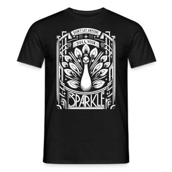 Chef-d’œuvre Art déco : Paon blanc - T-shirt homme - noir - Devant - AI Model Male 178 light (178cm)