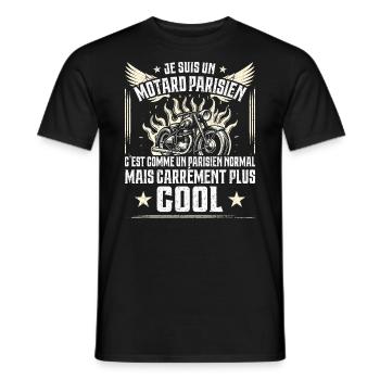 Carrément Plus Cool Motard Parisien Cadeau Moto - T-shirt homme - noir - Devant - AI Model Male 178 light (178cm)