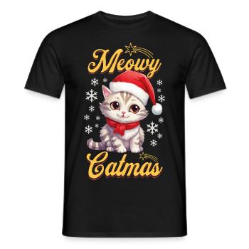 Chat Noël Joyeux Miaou Catmas Moche Mignon - T-shirt homme - noir - Devant - AI Model Male 178 light (178cm)