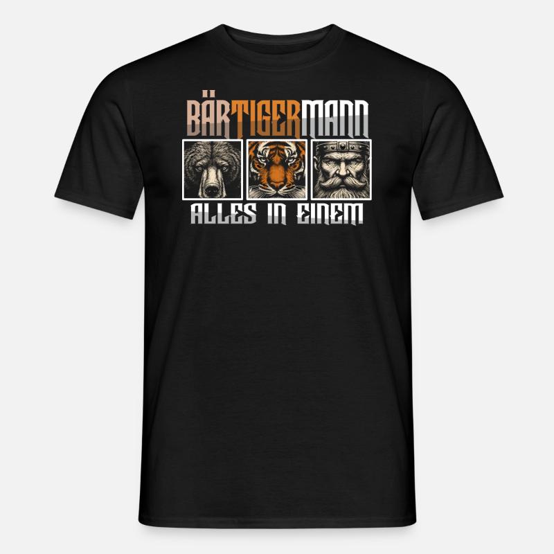 Bärtigermann Bär Tiger Mann Geschenk Bart Sprüche - Männer T-Shirt - Schwarz