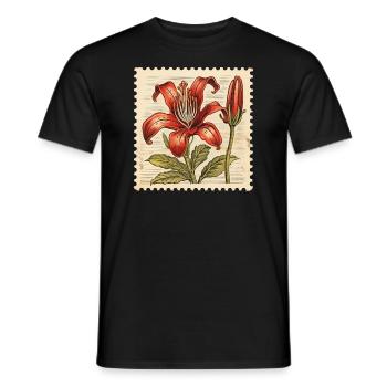 Vintage Briefmarke Rote Blume - Männer T-Shirt - Schwarz - Vorne - AI Model Male 178 light (178cm)
