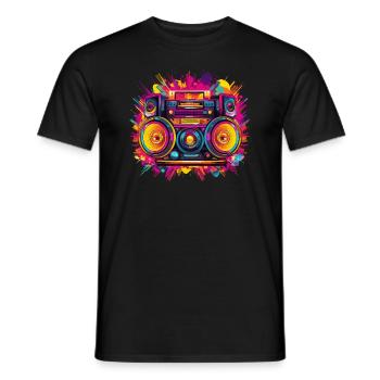 80s Themed Party Costume Outfit - Men's T-Shirt - black - Front - AI Model Male 178 light (178cm)