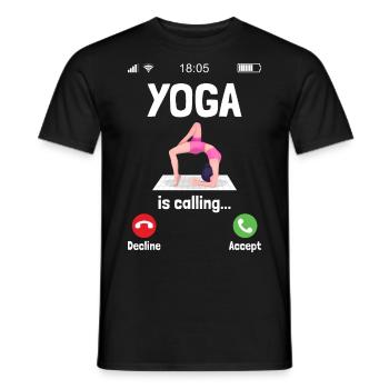 Le yoga appelle la femme sympathique au fitness - T-shirt homme - noir - Devant - AI Model Male 178 light (178cm)