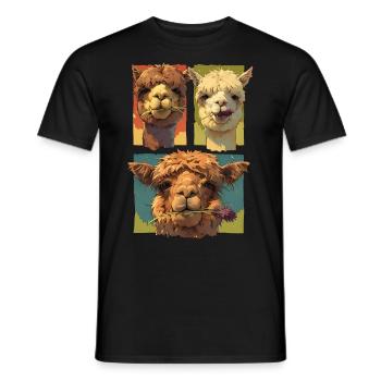 Trio d’alpaga mignon, Visages drôles d’alpaga, Coloré - T-shirt homme - noir - Devant - AI Model Male 178 light (178cm)