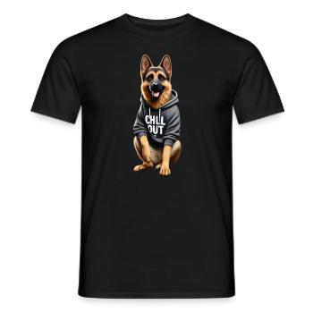 Funny German Shepherd Chill Out Chill - Men's T-Shirt - black - Front - AI Model Male 178 light (178cm)