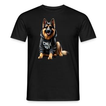 Funny German Shepherd Chill Out Chill - Men's T-Shirt - black - Front - AI Model Male 178 light (178cm)