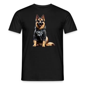 Funny German Shepherd Chill Out Chill - Men's T-Shirt - black - Front - AI Model Male 178 light (178cm)