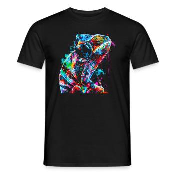 Chameleon Animal Animal Lover Headphones Reptiles - Men's T-Shirt - black - Front - AI Model Male 178 light (178cm)