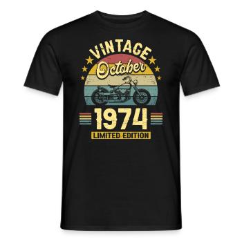 Motard 50 Ans 1974 Octobre Anniversaire - T-shirt homme - noir - Devant - AI Model Male 178 light (178cm)