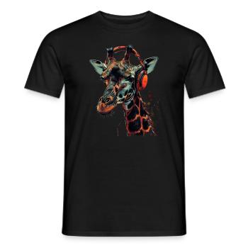 Girafe motif animal animal amoureux des écouteurs Art - T-shirt homme - noir - Devant - AI Model Male 178 light (178cm)
