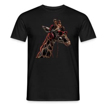 Girafe motif animal animal amoureux des écouteurs Art - T-shirt homme - noir - Devant - AI Model Male 178 light (178cm)
