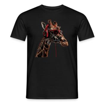 Girafe motif animal animal amoureux des écouteurs Art - T-shirt homme - noir - Devant - AI Model Male 178 light (178cm)