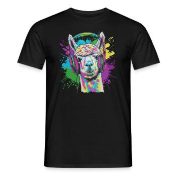 Alpaca Headphones Teen Music Festival Funny - Men's T-Shirt - black - Front - AI Model Male 178 light (178cm)