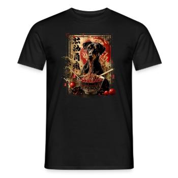 Motif Chien Manga Ramen Nouille Chien Anime Art - T-shirt homme - noir - Devant - AI Model Male 178 light (178cm)