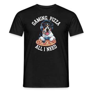 Funny Dog Gaming Pizza Gamer Gamer Gaming - Men's T-Shirt - black - Front - AI Model Male 178 light (178cm)