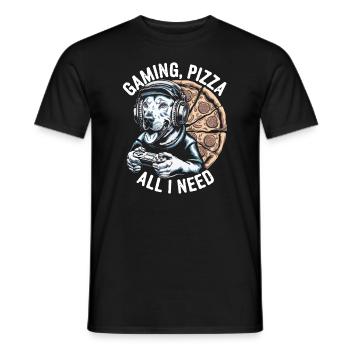 Funny Dog Gaming Pizza Gamer Gamer Gaming - Men's T-Shirt - black - Front - AI Model Male 178 light (178cm)