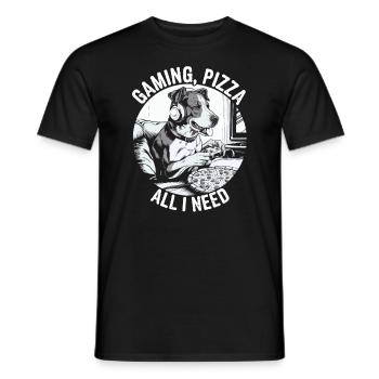Funny Dog Gaming Pizza Gamer Gamer Gaming - Men's T-Shirt - black - Front - AI Model Male 178 light (178cm)