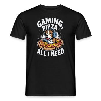 Funny Dog Gaming Pizza Gamer Gamer Gaming - Men's T-Shirt - black - Front - AI Model Male 178 light (178cm)