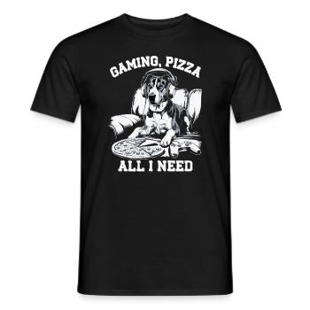 Funny Dog Gaming Pizza Gamer Gamer Gaming - Men's T-Shirt - black - Front - AI Model Male 178 light (178cm)