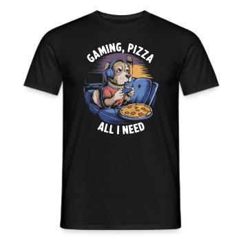 Funny Dog Gaming Pizza Gamer Gamer Gaming - Men's T-Shirt - black - Front - AI Model Male 178 light (178cm)