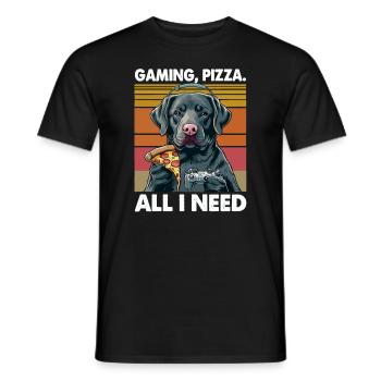 Funny Dog Gaming Pizza Gamer Gamer Gaming - Men's T-Shirt - black - Front - AI Model Male 178 light (178cm)