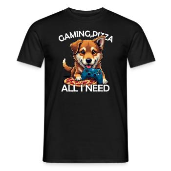 Funny Dog Gaming Pizza Gamer Gamer Gaming - Men's T-Shirt - black - Front - AI Model Male 178 light (178cm)