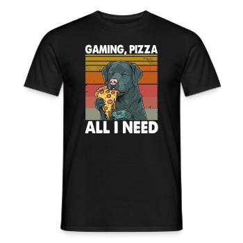 Funny Dog Gaming Pizza Gamer Gamer Gaming - Men's T-Shirt - black - Front - AI Model Male 178 light (178cm)