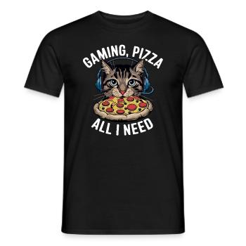 Drôles de chats Jeux Pizza Gamer Gamer Jeux - T-shirt homme - noir - Devant - AI Model Male 178 light (178cm)