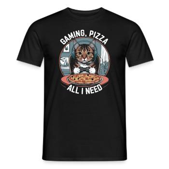 Drôles de chats Jeux Pizza Gamer Gamer Jeux - T-shirt homme - noir - Devant - AI Model Male 178 light (178cm)